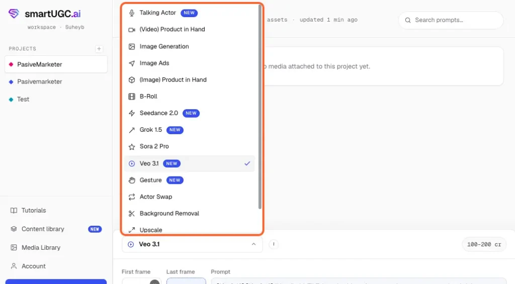 SmartUGC.ai Review 2026 | Features, Pricing, Alternatives, Pros and Cons 13 Click the tool dropdown at the top of the panel.