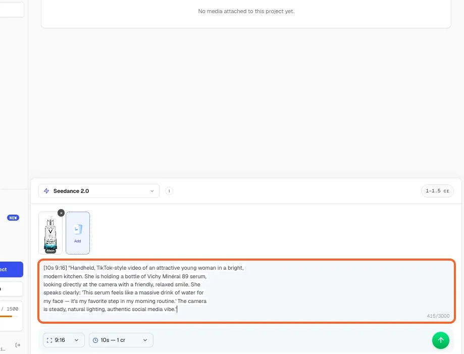 SmartUGC.ai Review 2026 | Features, Pricing, Alternatives, Pros and Cons 16 Click into the text box and paste or type your script or scene description.